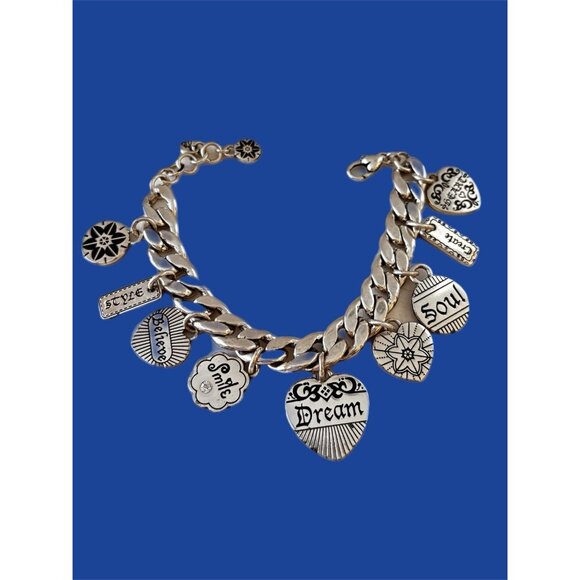 Brighton Silver Tone Dream Believe Create Soul Heart Charm Bracelet - Picture 1 of 7